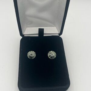 Round Pale Grey Crystal Stud Earrings - Unbranded